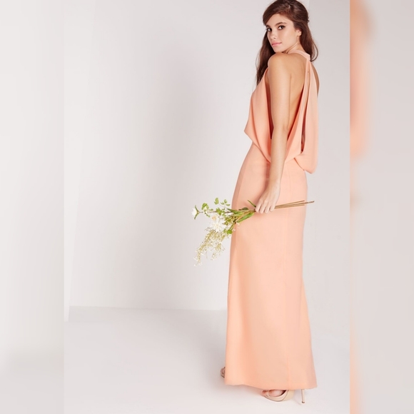 MISSGUIDED | Peach Cowl Back Maxi Dress - Picture 3 of 16